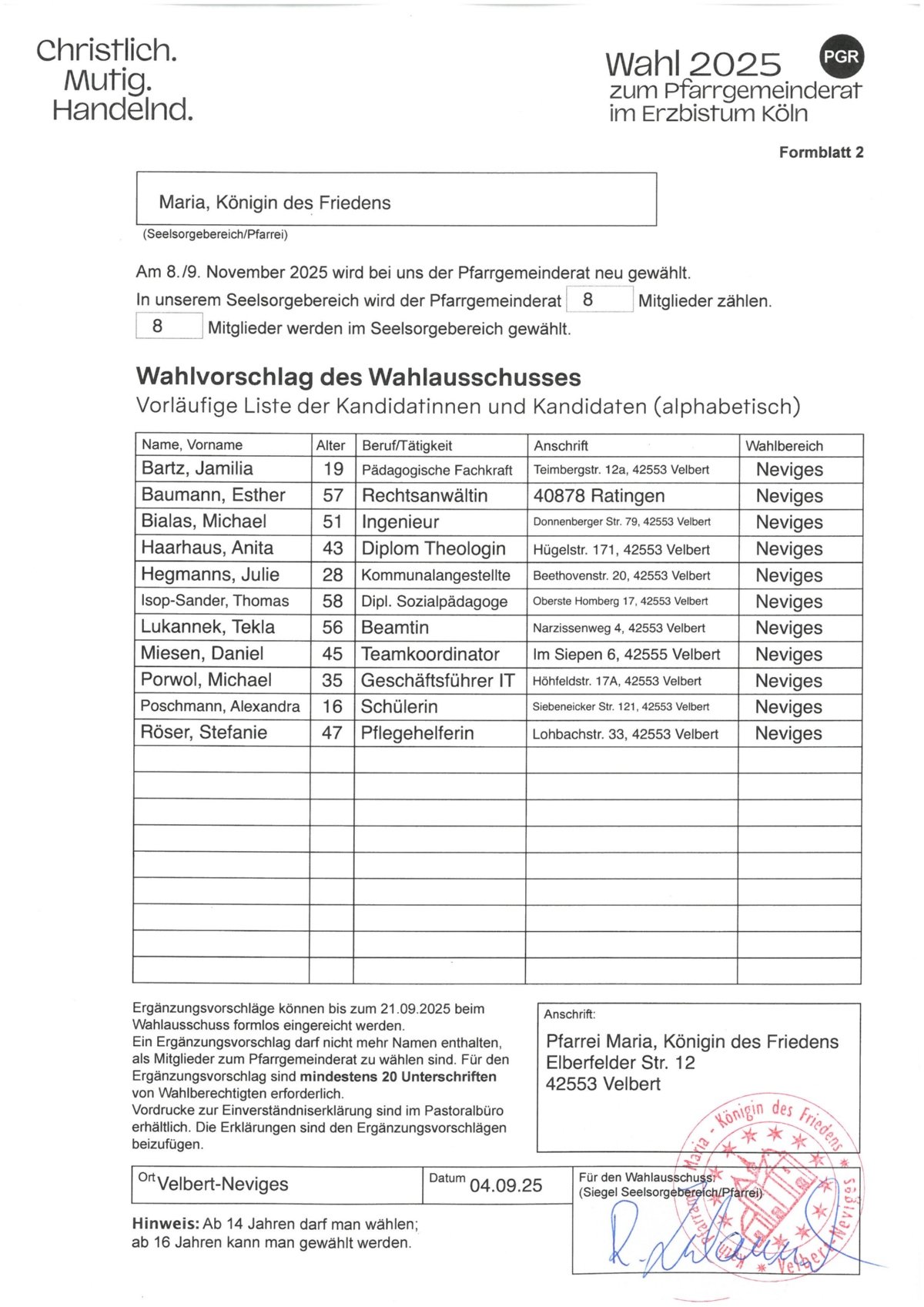 PGR Kandidatenliste 2025