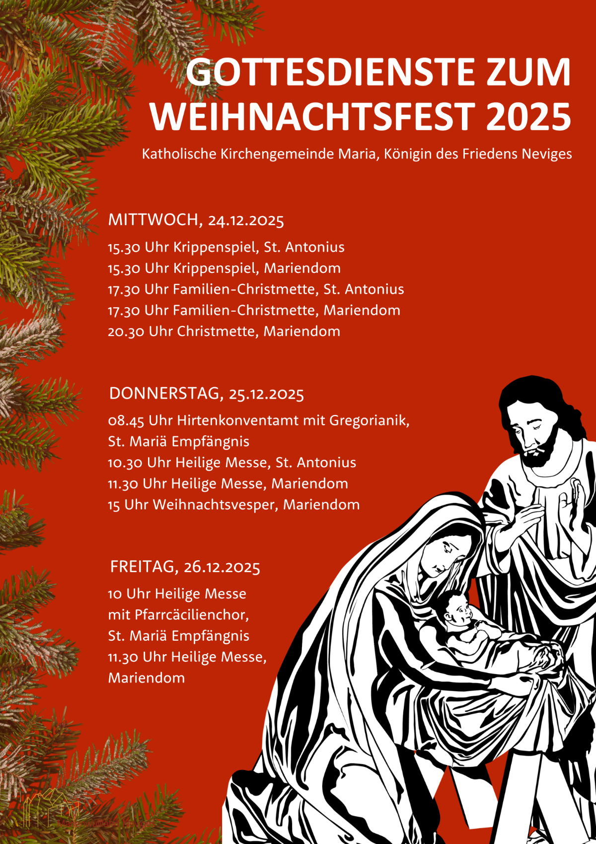 Weihnachtsgottesdienste 2025 Kirchengemeinde Maria, Königin des Friedens